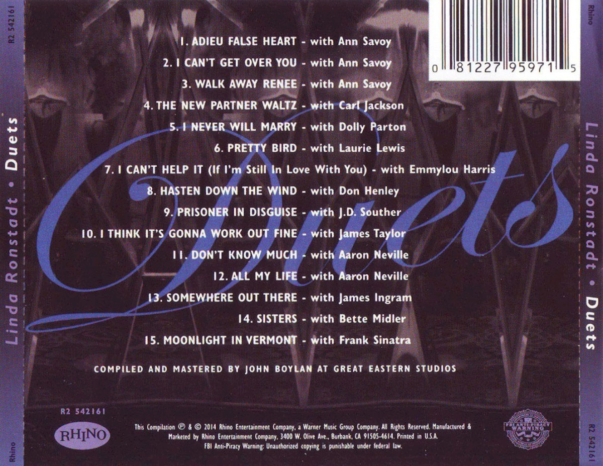 Back Cover: Linda Ronstadt – Duets CD | Relix