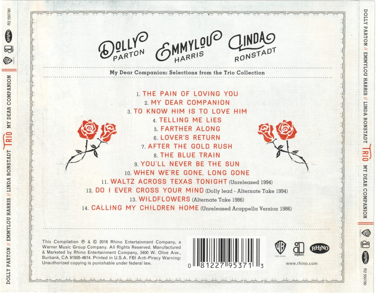 Back Cover: Linda Ronstadt – My Dear Companion: Selections from the Trio Collection CD | Relix
