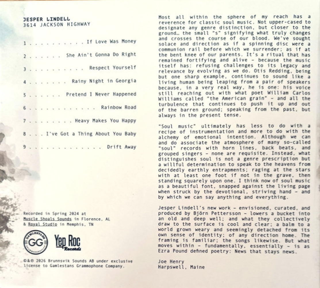 Back Cover: Lindell, Jesper – 3614 Jackson Highway CD | Relix