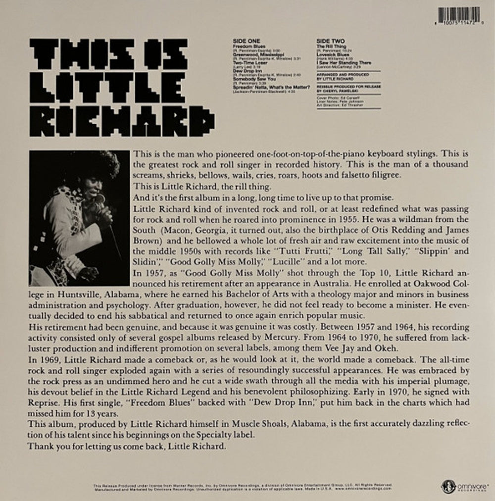 Back Cover: Little Richard – Rill Thing Vinyl LP | Relix