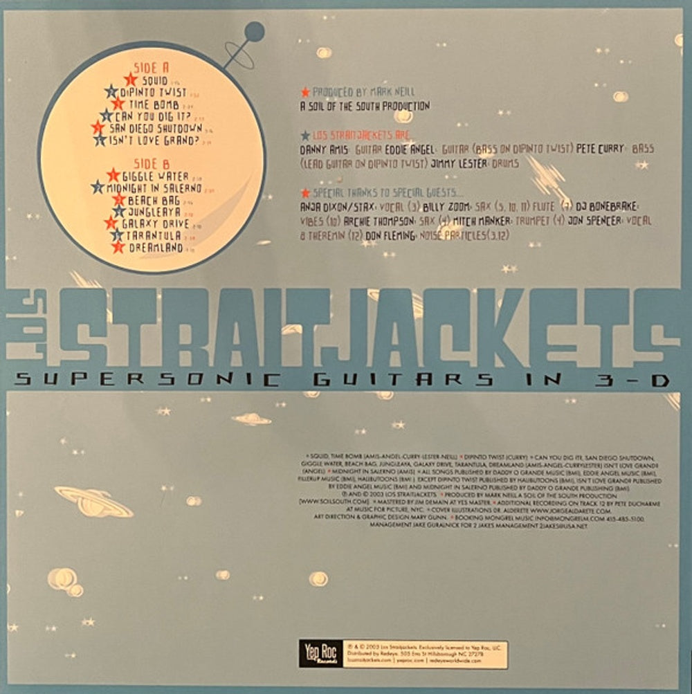 Back Cover: Los Straitjackets – Supersonic Guitars In 3-D (Blue, Colored, Clear LP Vinyl) Vinyl LP | Relix