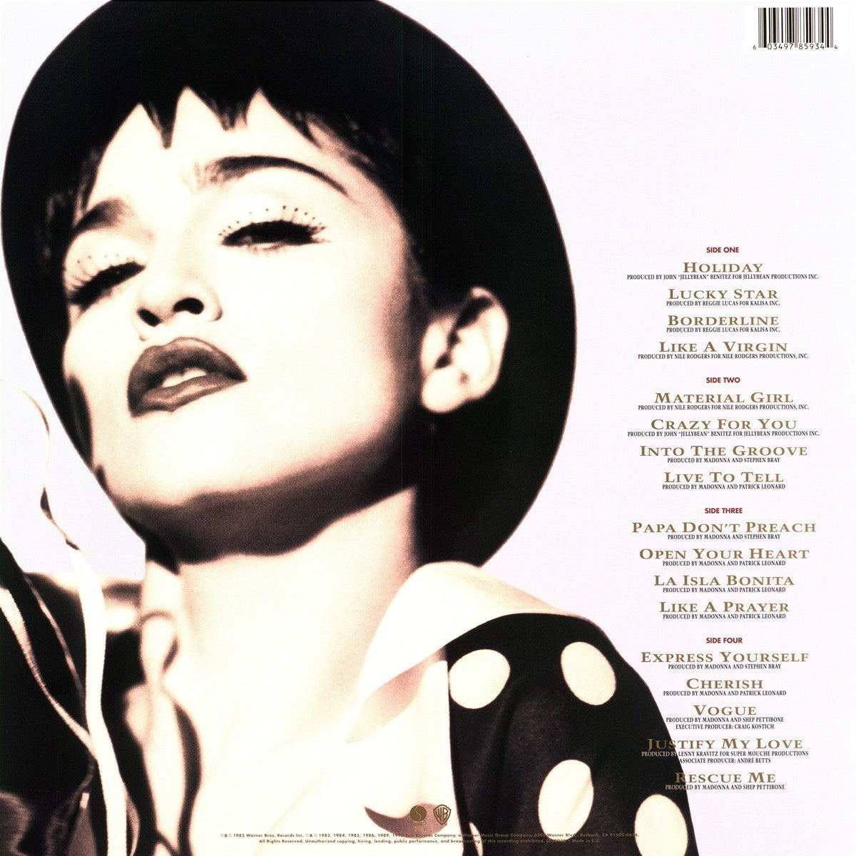 Back Cover: Madonna – Immaculate Collection (LP Vinyl) Vinyl LP | Relix