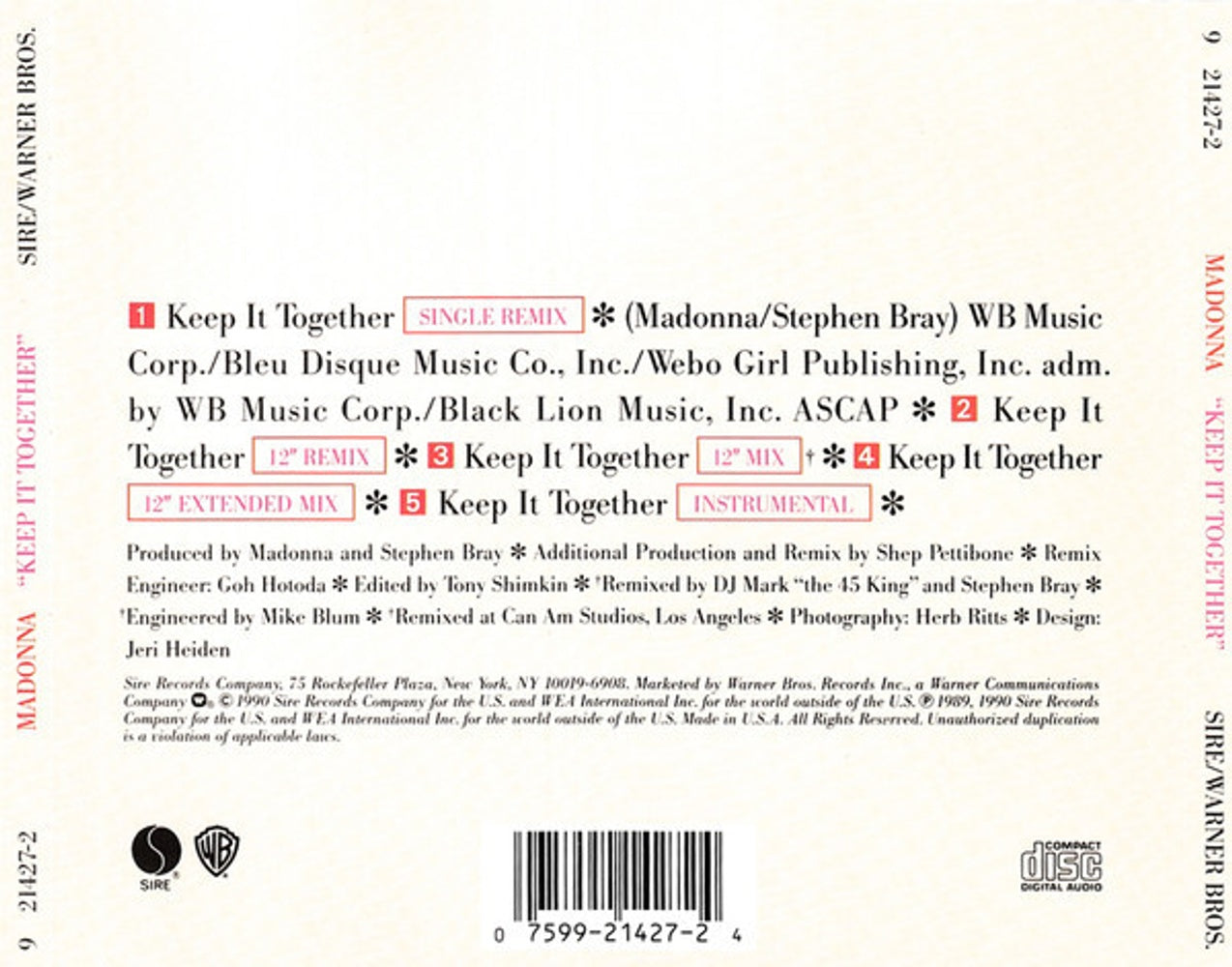 Back Cover: Madonna – Keep It Together CD | Relix