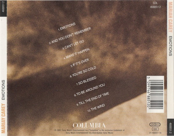 Back Cover: Mariah Carey – Emotions Vinyl LP | Relix
