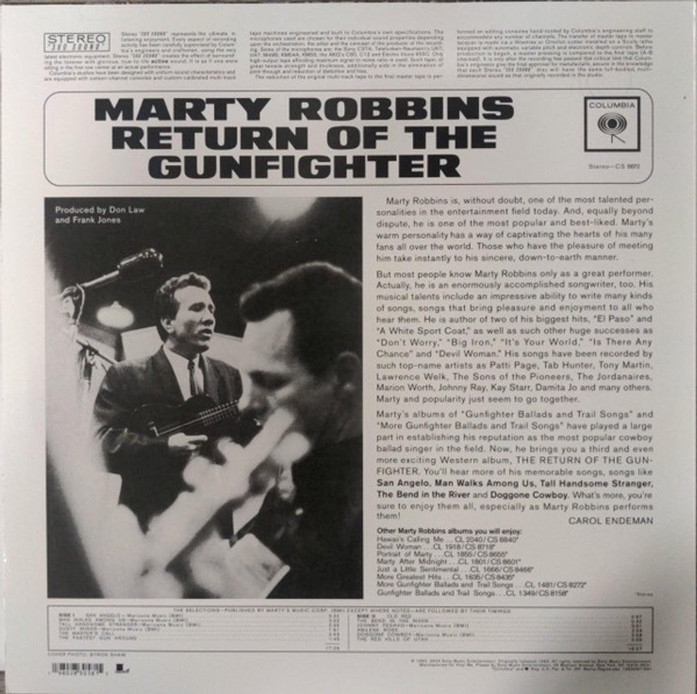 Back Cover: Marty Robbins – Return Of The Gunfighter Vinyl LP | Relix