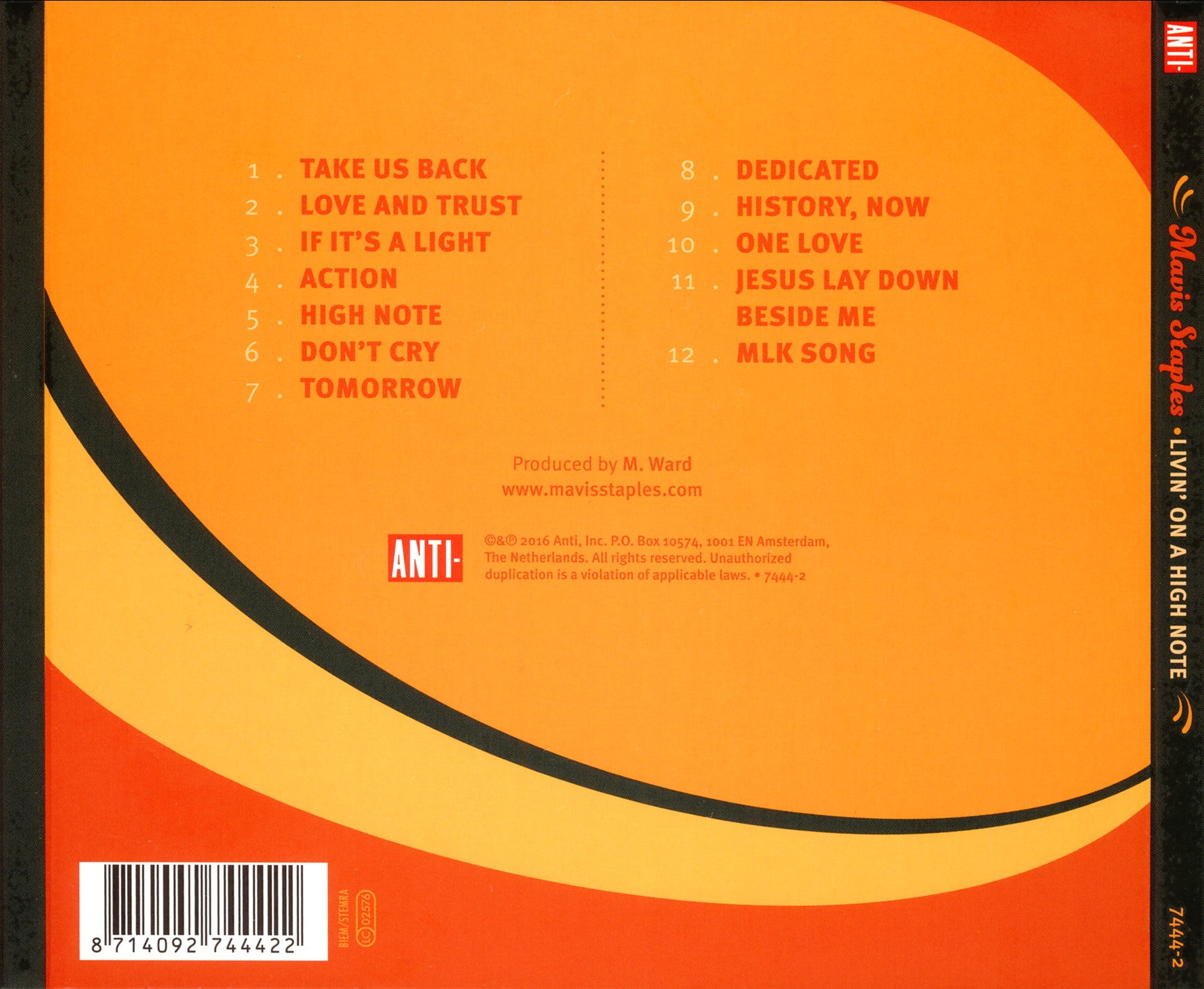 Back Cover: Mavis Staples – Livin' On A High Note Vinyl LP | Relix