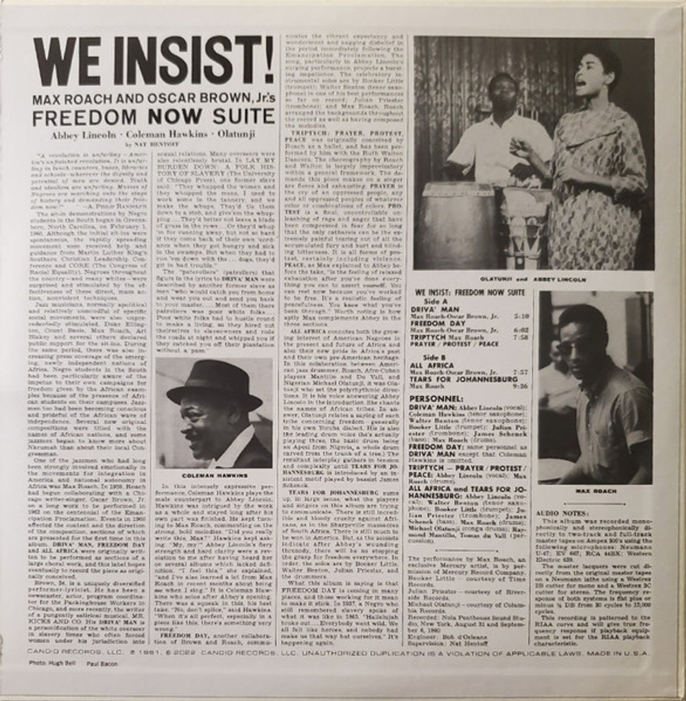 Back Cover: Max Roach – We Insist Max Roach's Freedom Now Suite (180 Gram LP Vinyl) Vinyl LP | Relix