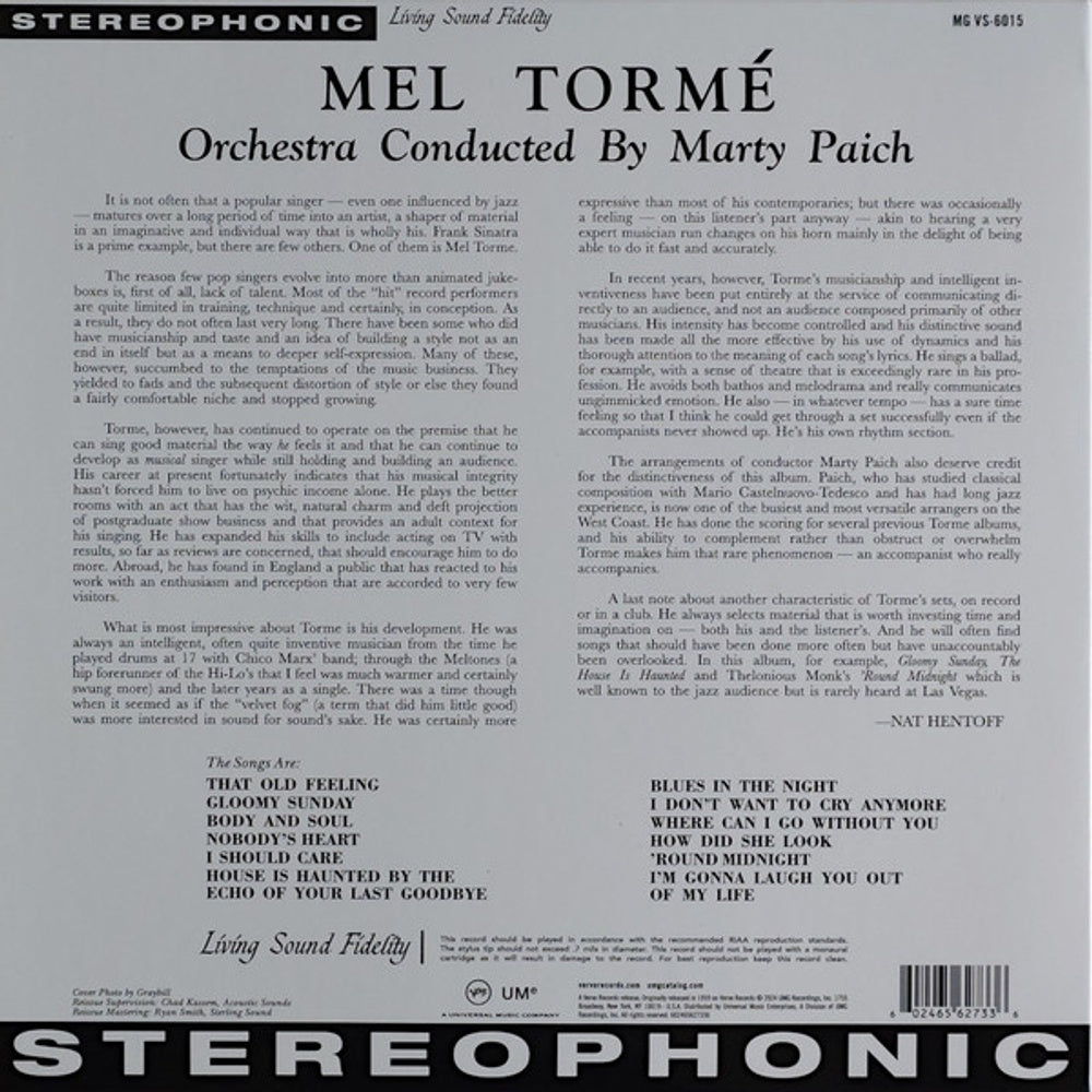 Back Cover: Mel Torme – Torme (Verve Acoustic Sounds Series) - Vinyl LP | Relix