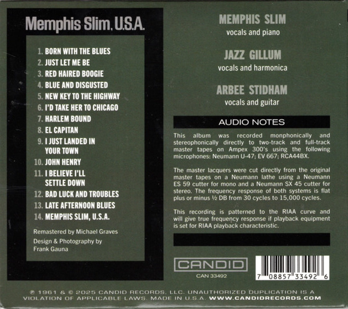 Back Cover: Memphis Slim – Memphis Slim, U.S.A CD | Relix