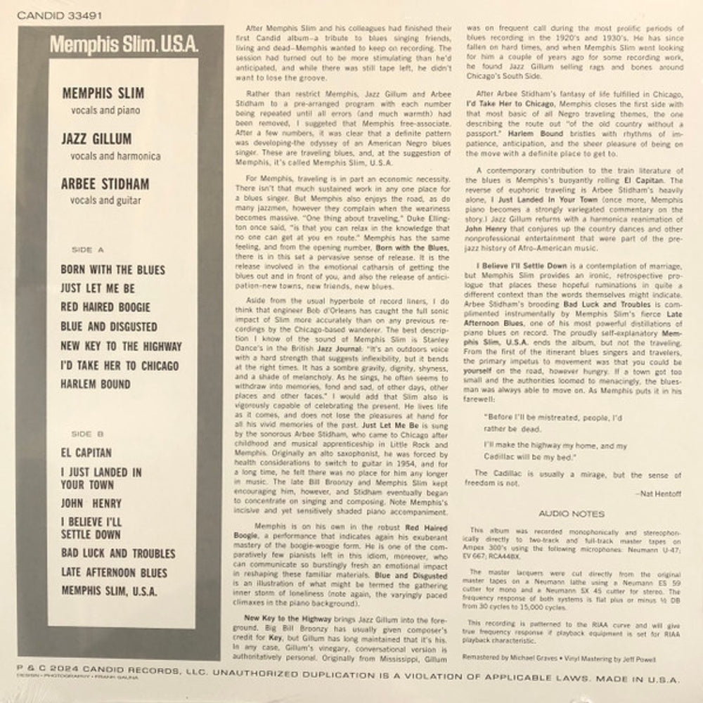 Back Cover: Memphis Slim – Memphis Slim, U.S.A Vinyl LP | Relix