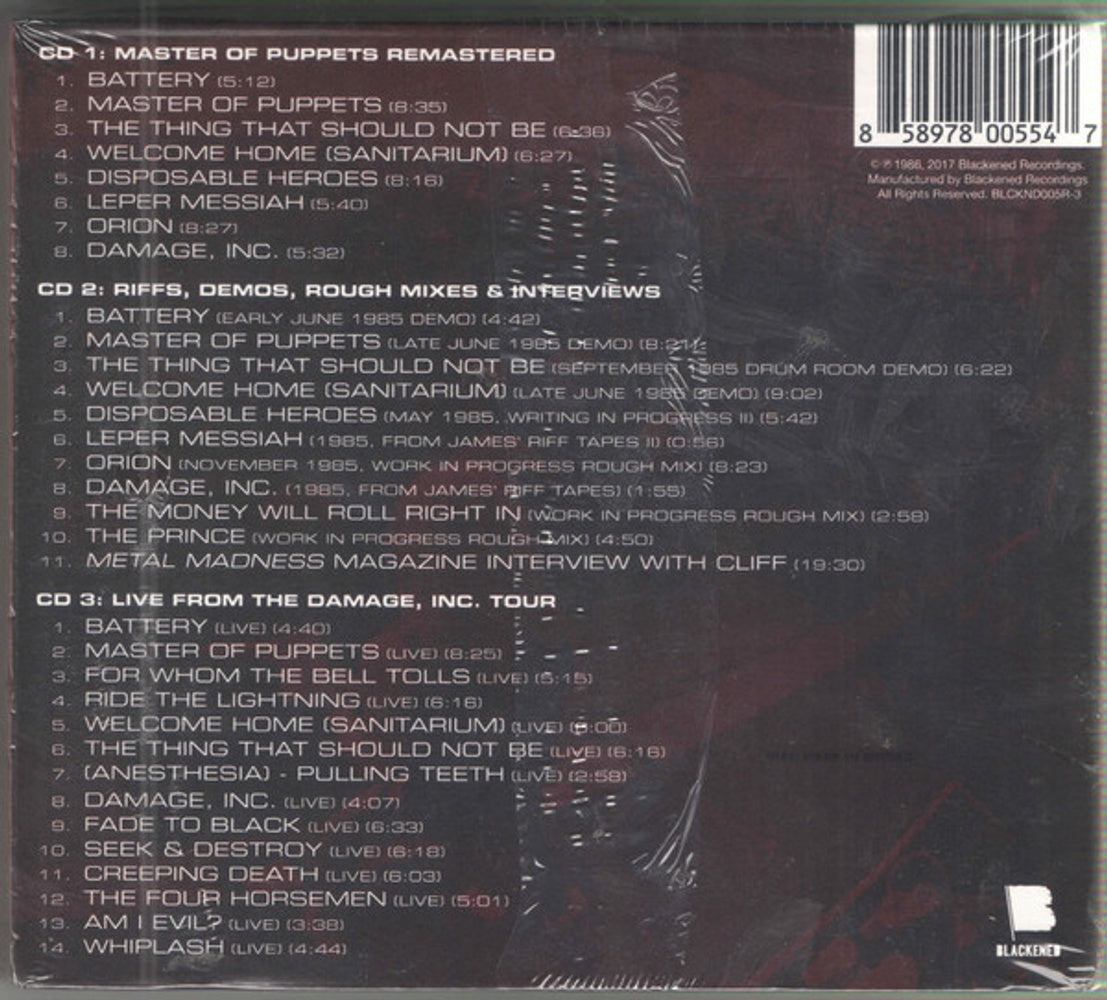 Back Cover: Metallica – Master Of Puppets: Remastered (Expanded Edition 3-CD) CD | Relix
