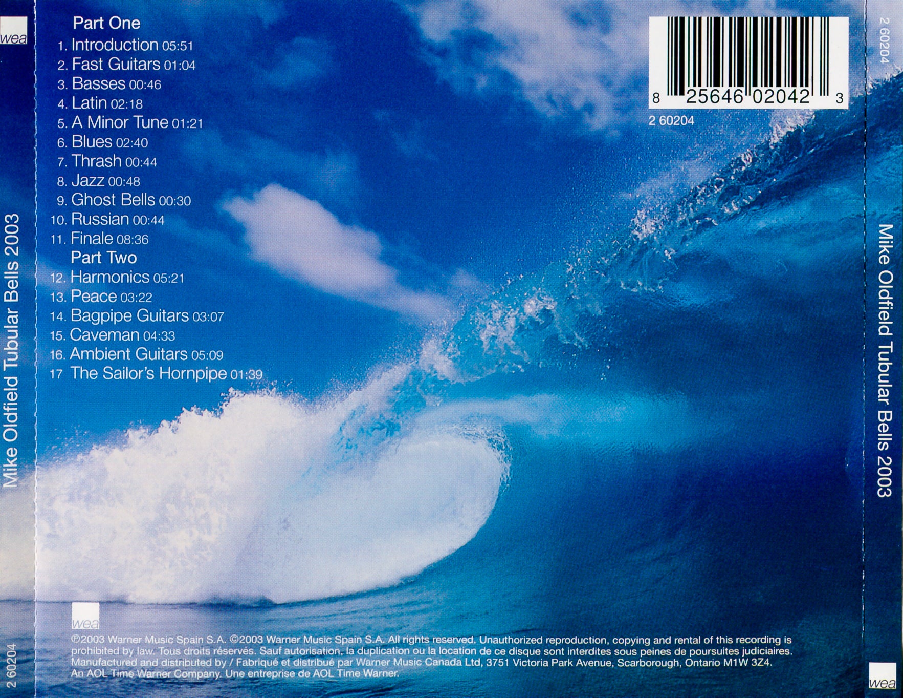Back Cover: Mike Oldfield – Tubular Bells 2003 CD | Relix