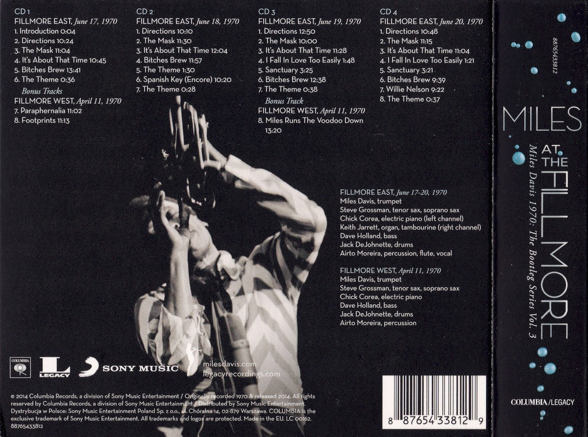 Back Cover: Miles Davis – Miles Live at the Fillmore: Miles Davis 1970 (4-CD) CD | Relix