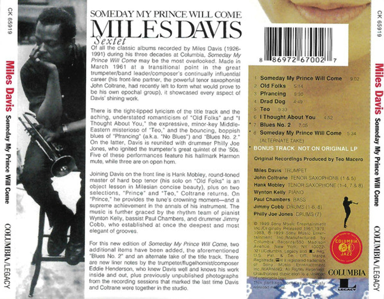 Back Cover: Miles Davis Sextet – Someday My Prince Will Come CD | Relix