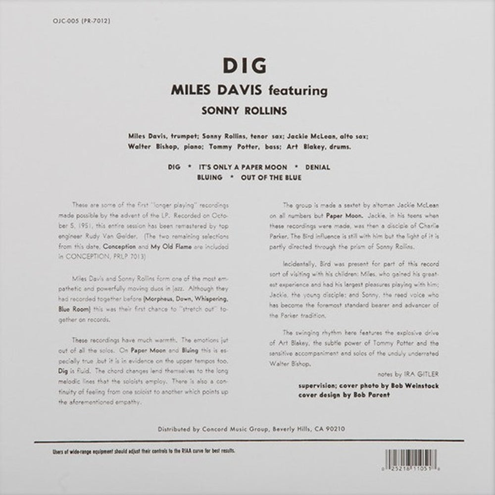 Back Cover: Miles Davis Sonn – Dig Vinyl LP | Relix