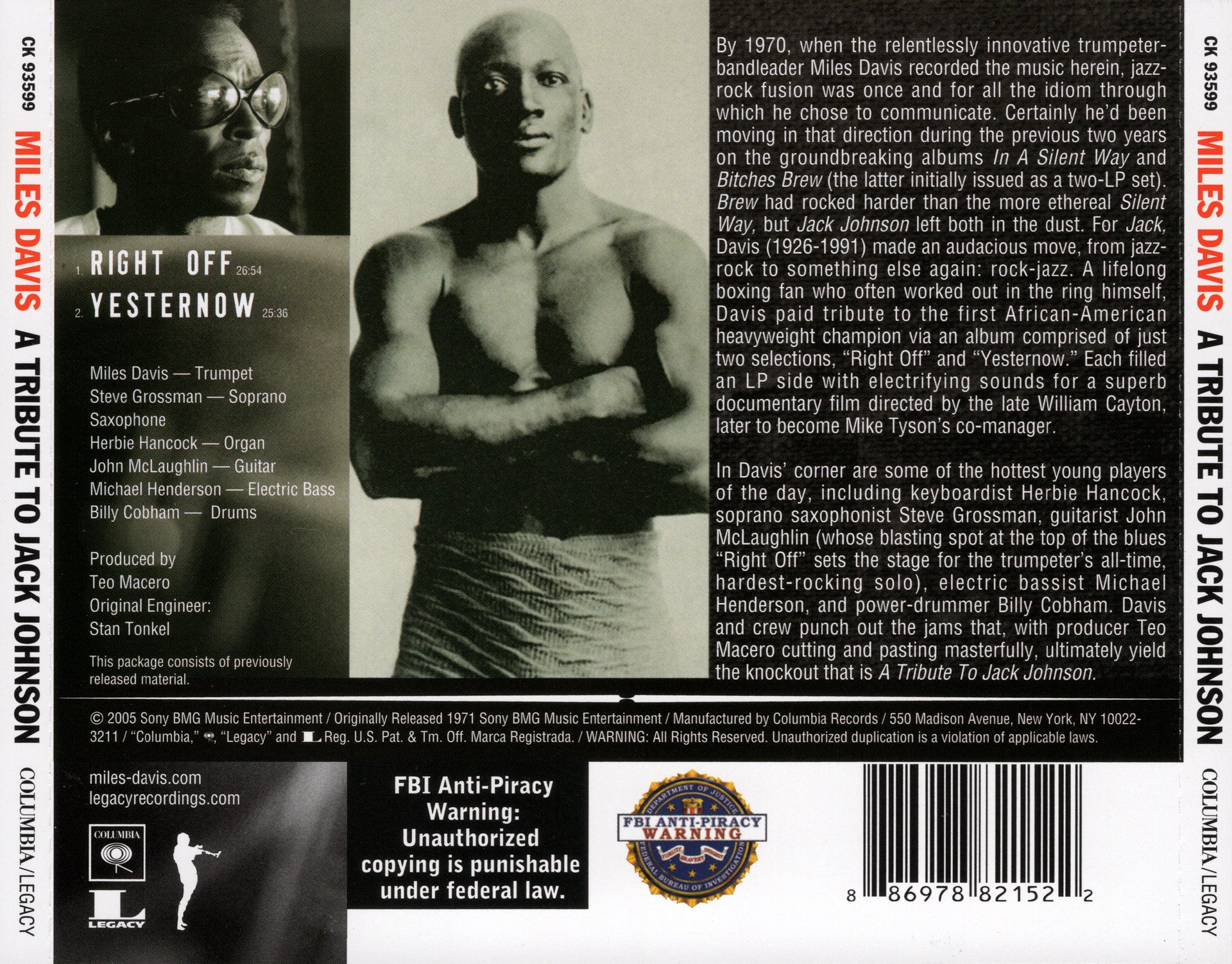 Back Cover: Miles Davis – Tribute to Jack Johnson CD | Relix