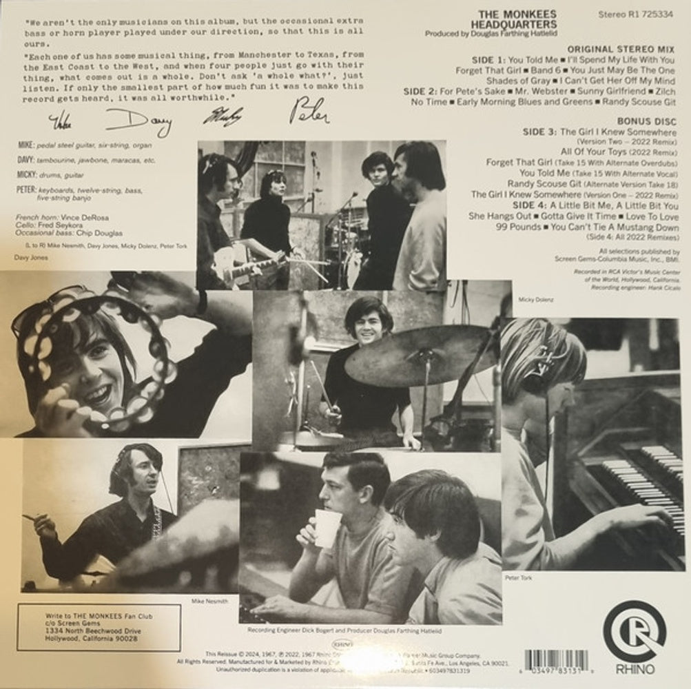Back Cover: Monkees – Headquarters (Bme LP Vinyl) Vinyl LP | Relix