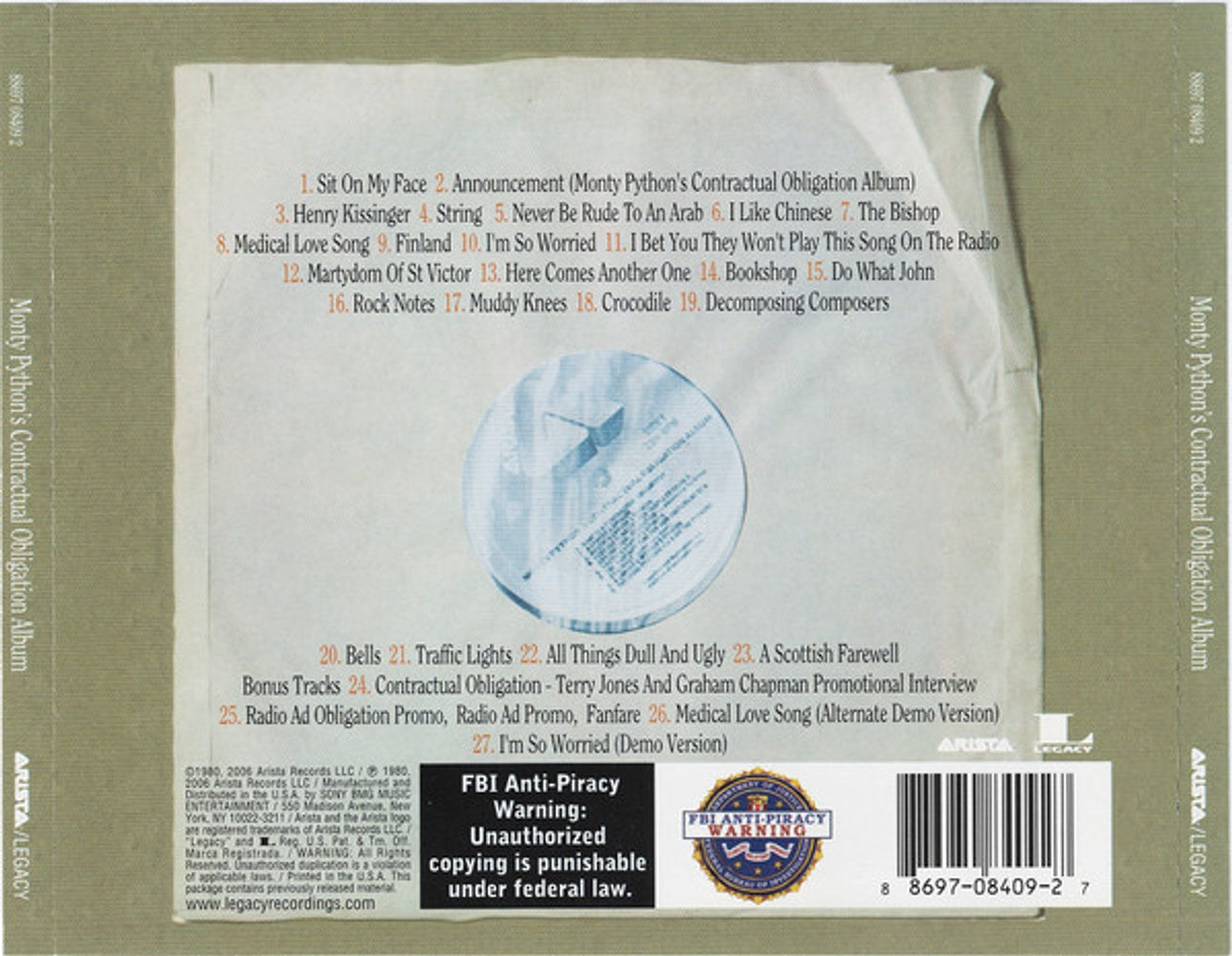 Back Cover: Monty Python – Monty Python's Contractual Obligation Album CD | Relix