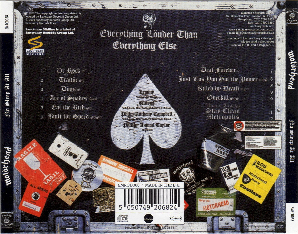 Back Cover: Motörhead – No Sleep At All (Import CD) CD | Relix