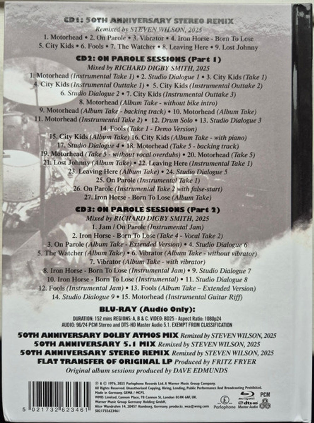 Back Cover: Motörhead – On Parole Sessions (Wbr CD) CD | Relix