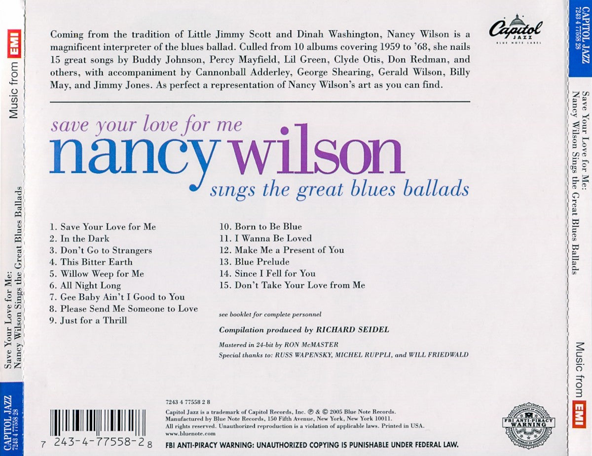 Back Cover: Nancy Wilson – Save Your Love For Me... CD | Relix