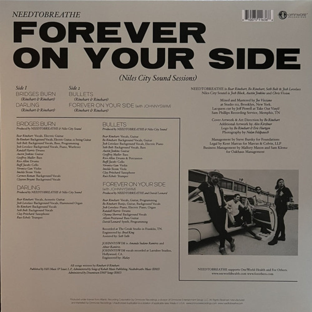 Back Cover: NEEDTOBREATHE – Forever On Your Side (Niles City Sound Sessions 12" Vinyl) Vinyl LP | Relix