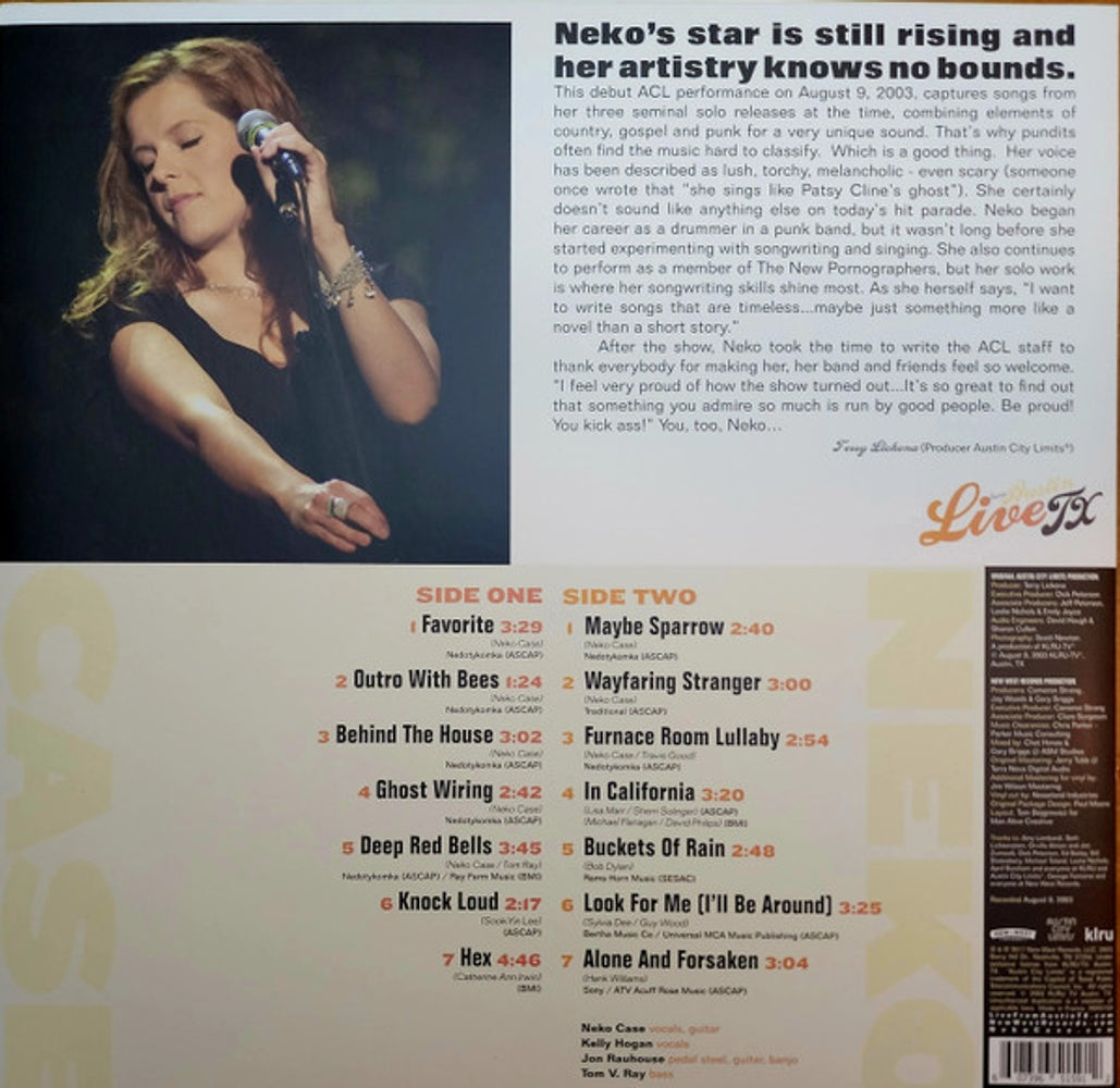 Back Cover: Neko Case – Live From Austin Tx (Colored, Limited Edition LP Vinyl) Vinyl LP | Relix