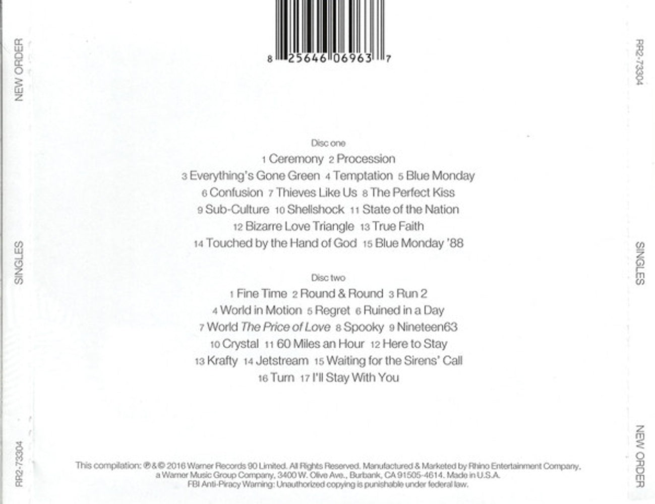 Back Cover: New Order – Singles: 2015 Remaster (2-CD) CD | Relix
