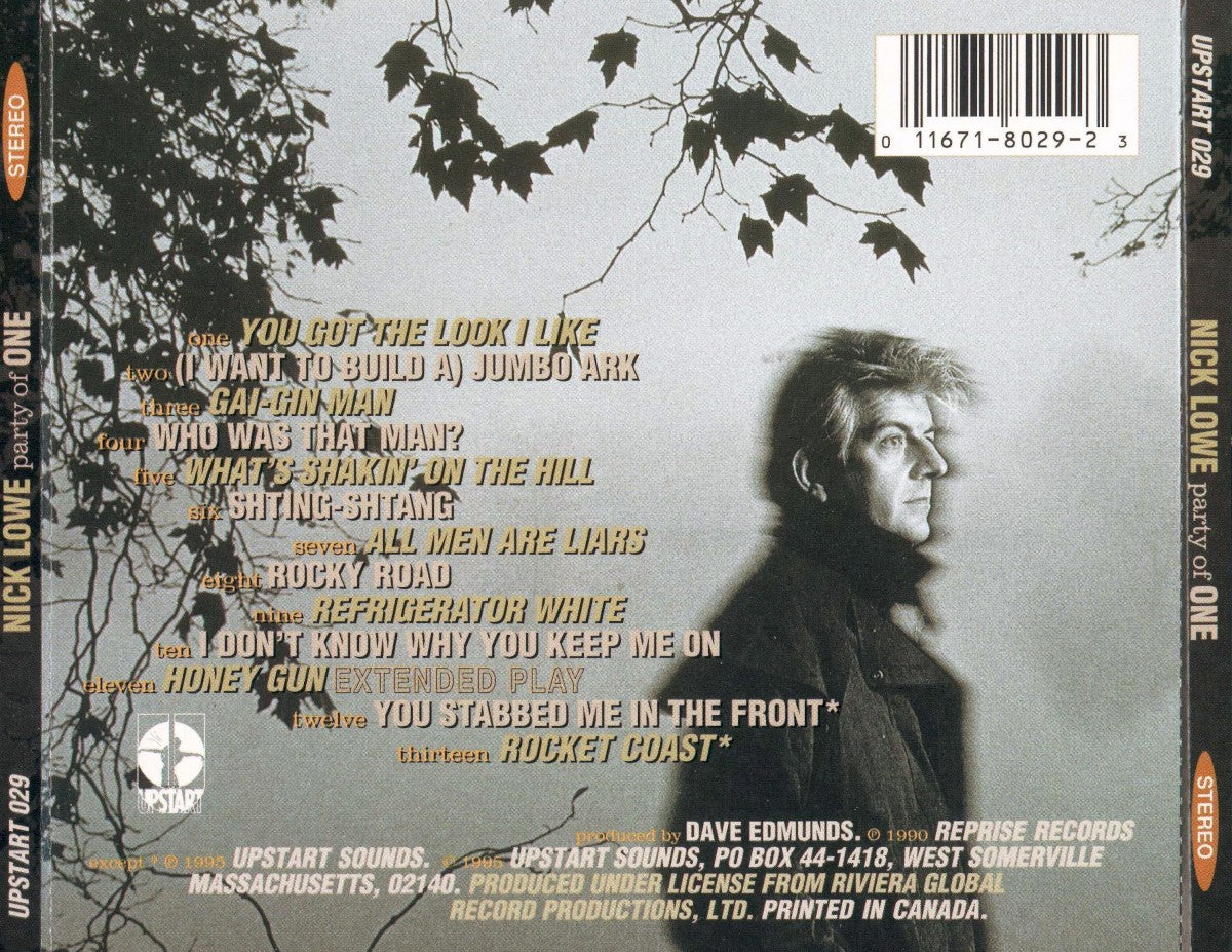 Back Cover: Nick Lowe – Party Of One Vinyl LP | Relix