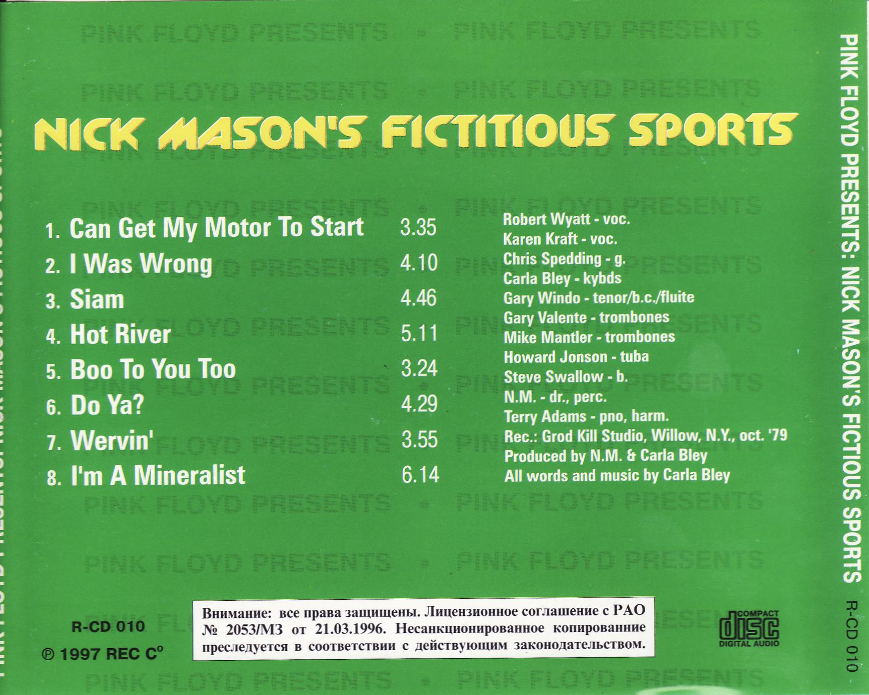 Back Cover: Nick Mason – Nick Mason's Fictitious Sports CD | Relix