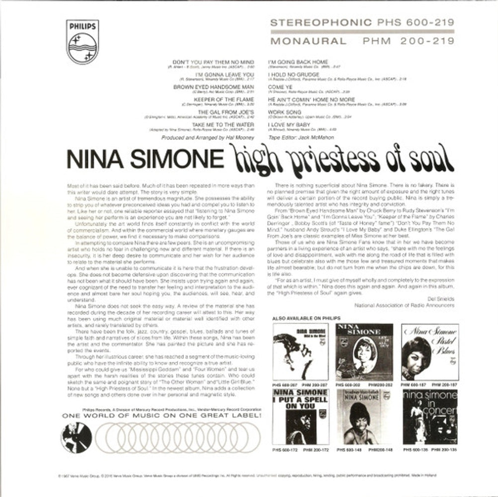 Back Cover: Nina Simone – High Priestess Of Soul Vinyl LP | Relix