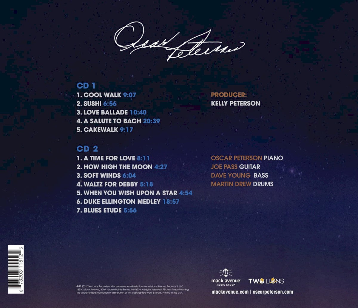 Back Cover: Oscar Peterson – Time For Love: The Oscar Peterson Quartet CD | Relix