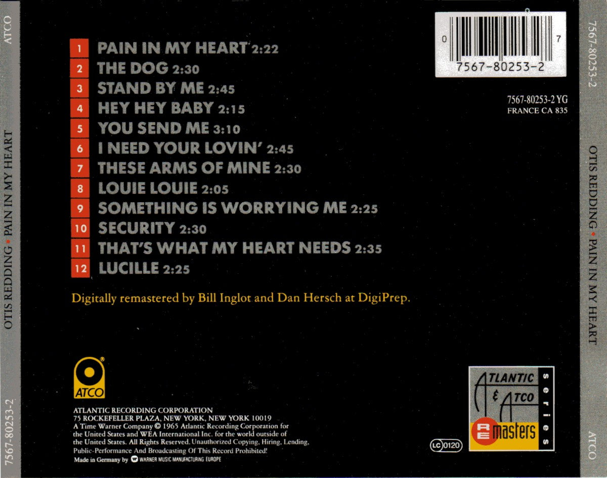 Back Cover: Otis Redding – Pain In My Heart (Import CD) CD | Relix