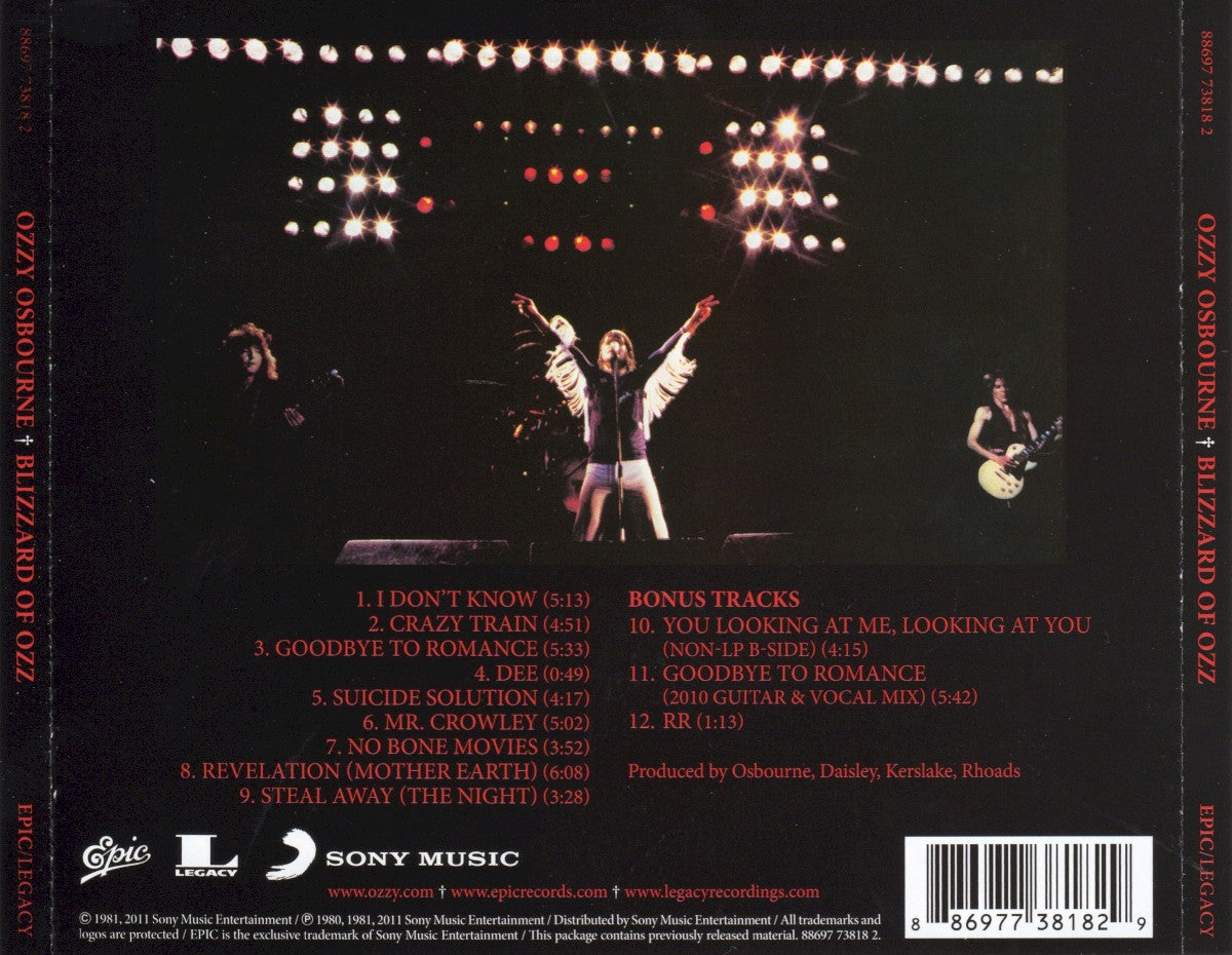 Back Cover: Ozzy Osbourne – Blizzard Of Ozz (Expanded Edition, Remastered CD) CD | Relix