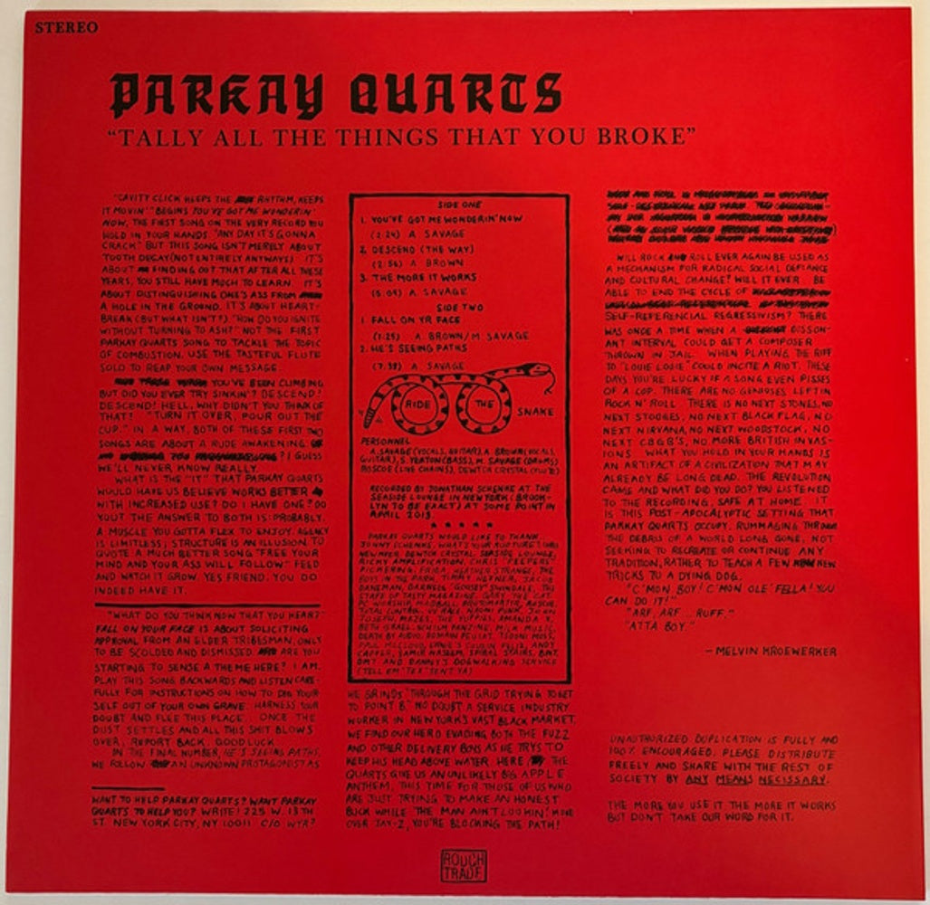 Back Cover: Parquet Courts – Tally All The Things You Broke (EP 12" Vinyl) Vinyl LP | Relix