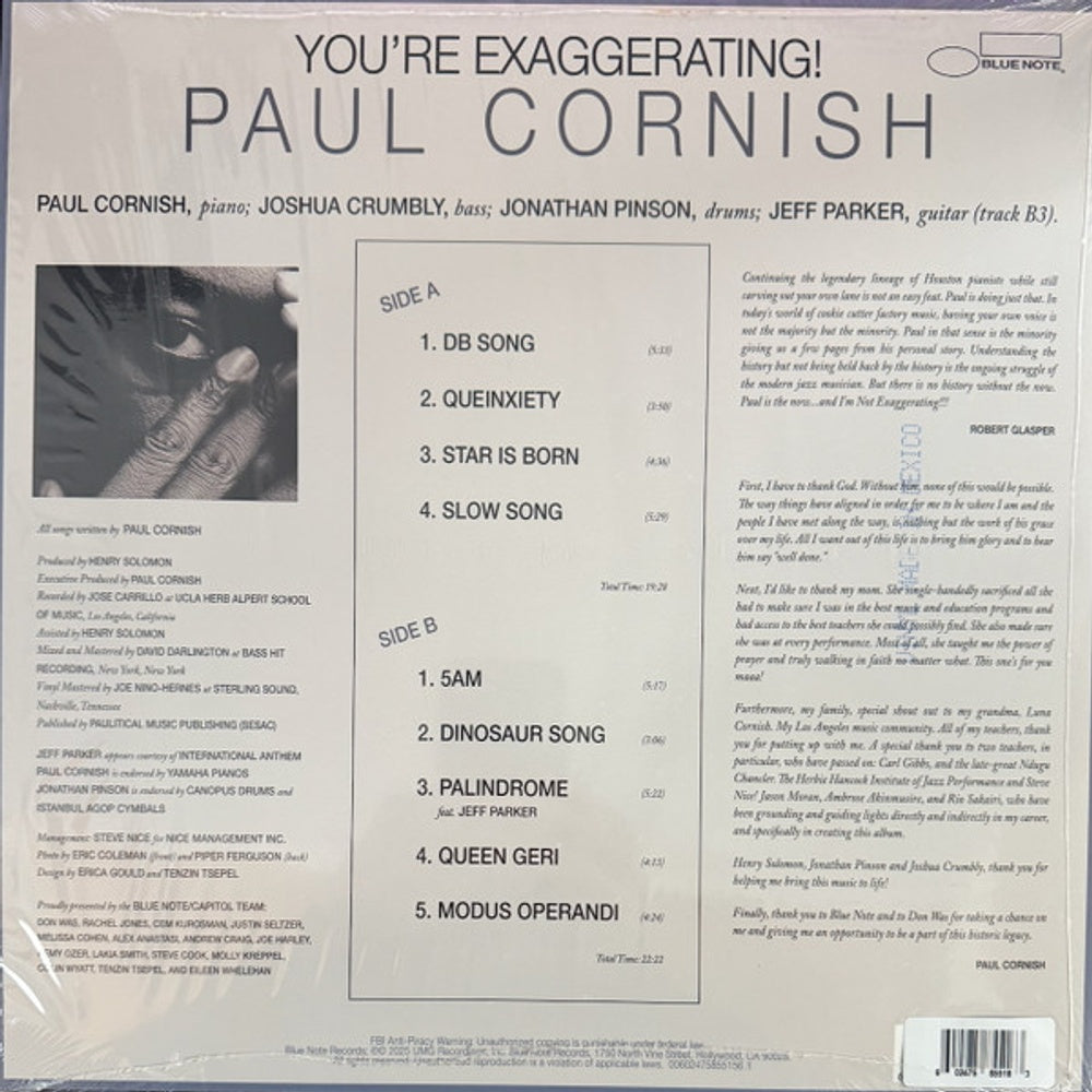Back Cover: Paul Cornish – You're Exaggerating (180 Gram LP Vinyl) Vinyl LP | Relix