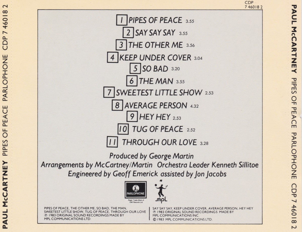 Back Cover: Paul McCartney – Pipes Of Peace Vinyl LP | Relix