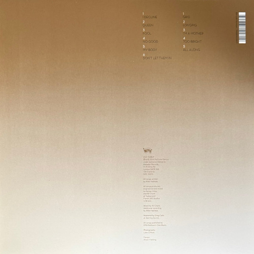 Back Cover: Perfume Genius – Too Bright (Clear LP Vinyl) Vinyl LP | Relix