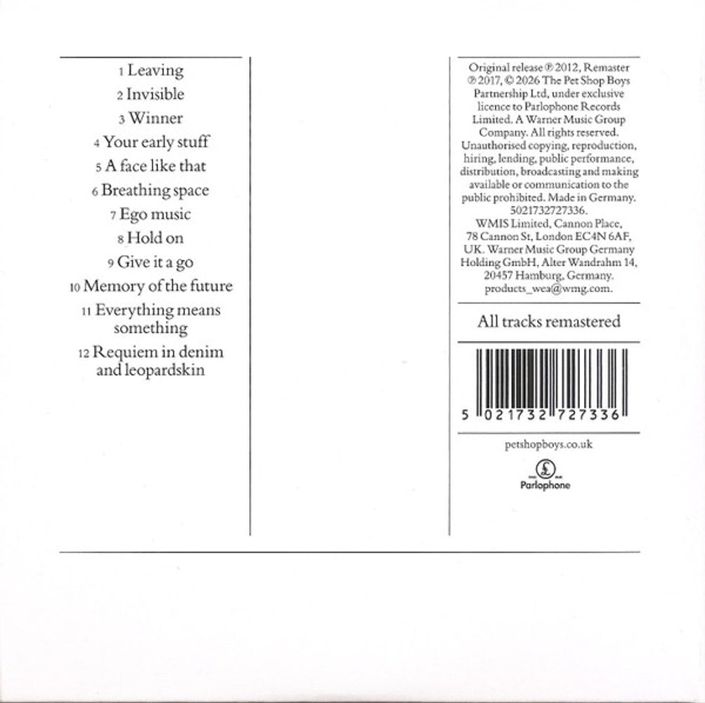 Back Cover: Pet Shop Boys – Elysium (2017 Remaster CD) CD | Relix