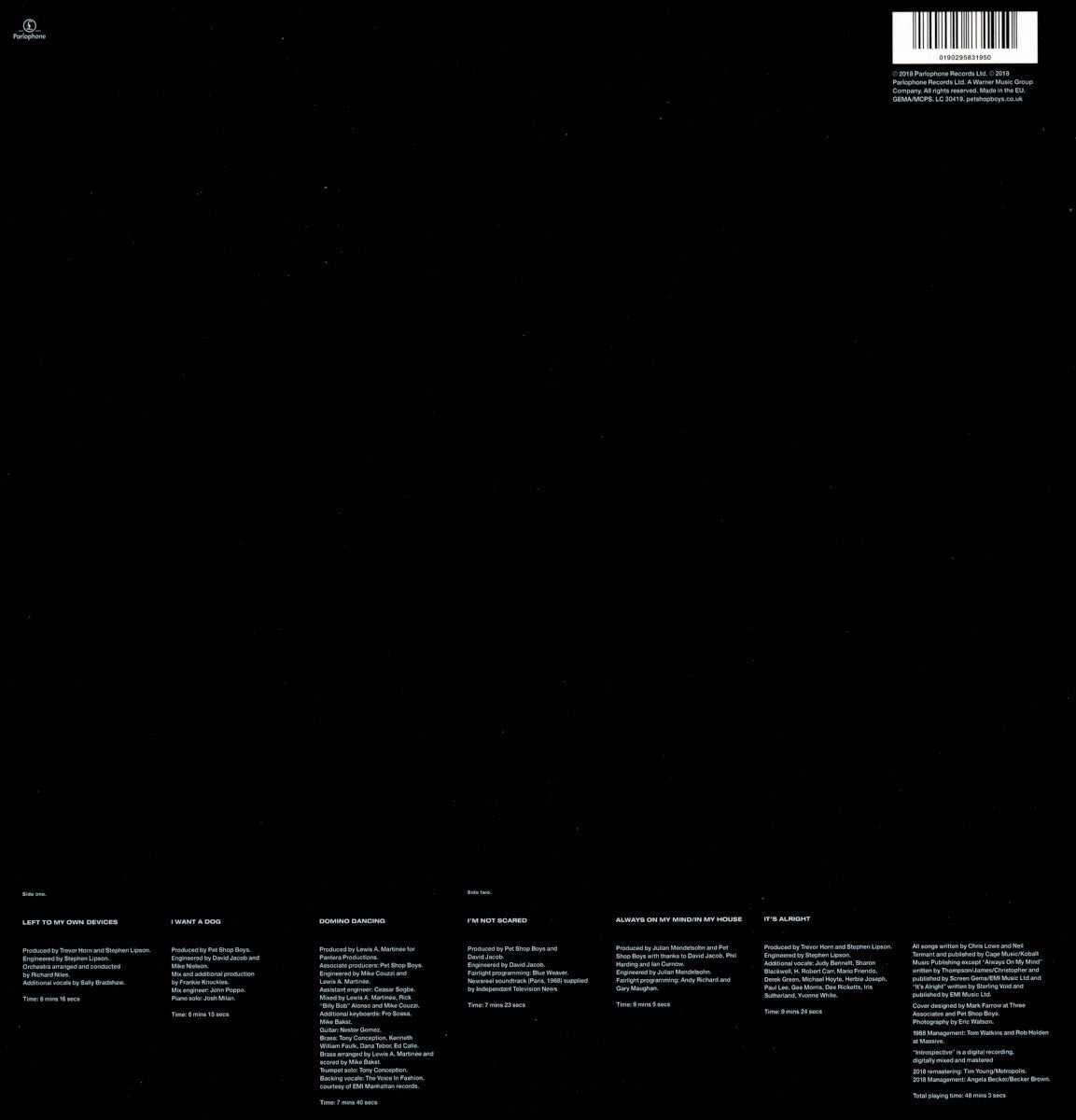 Back Cover: Pet Shop Boys – Introspective: 2018 Remastered Version Vinyl LP | Relix