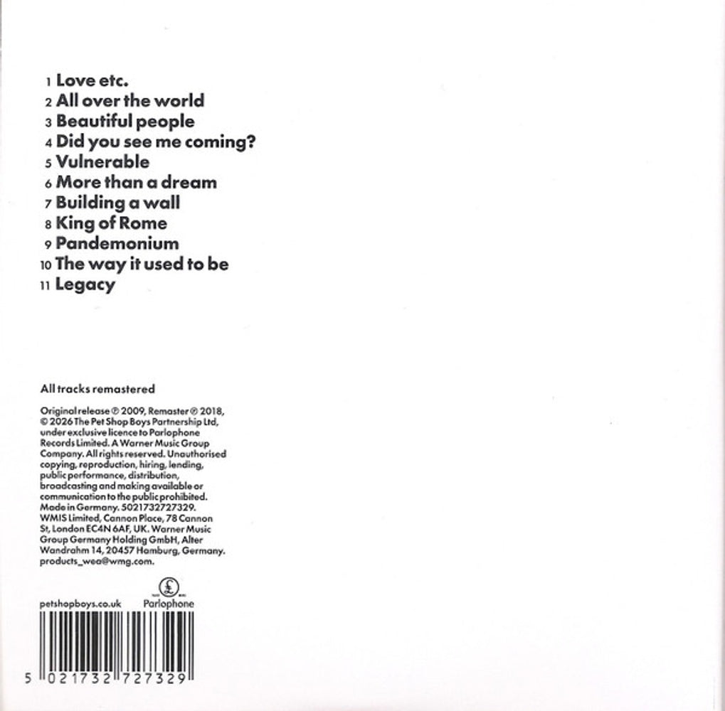Back Cover: Pet Shop Boys – Yes (2018 Remaster CD) CD | Relix