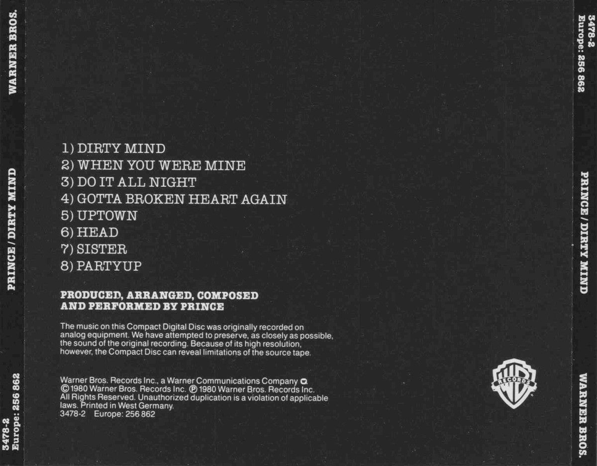 Back Cover: Prince – Dirty Mind CD | Relix