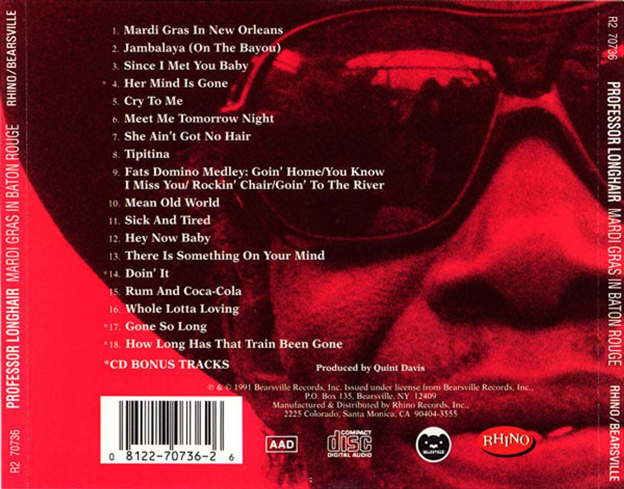 Back Cover: Professor Longhair – Mardi Gras in Baton Rouge CD | Relix