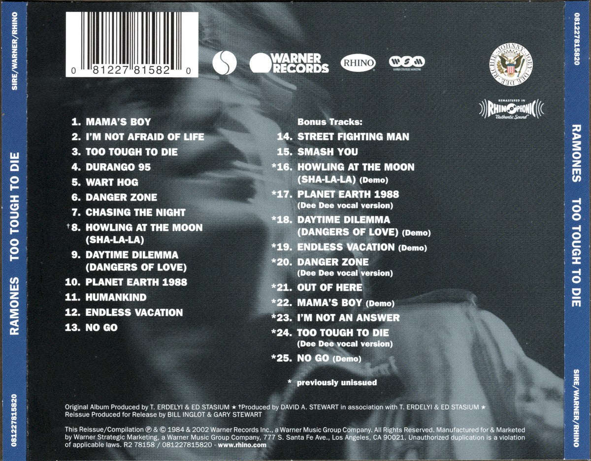 Back Cover: Ramones – Too Tough to Dies (CD) CD | Relix