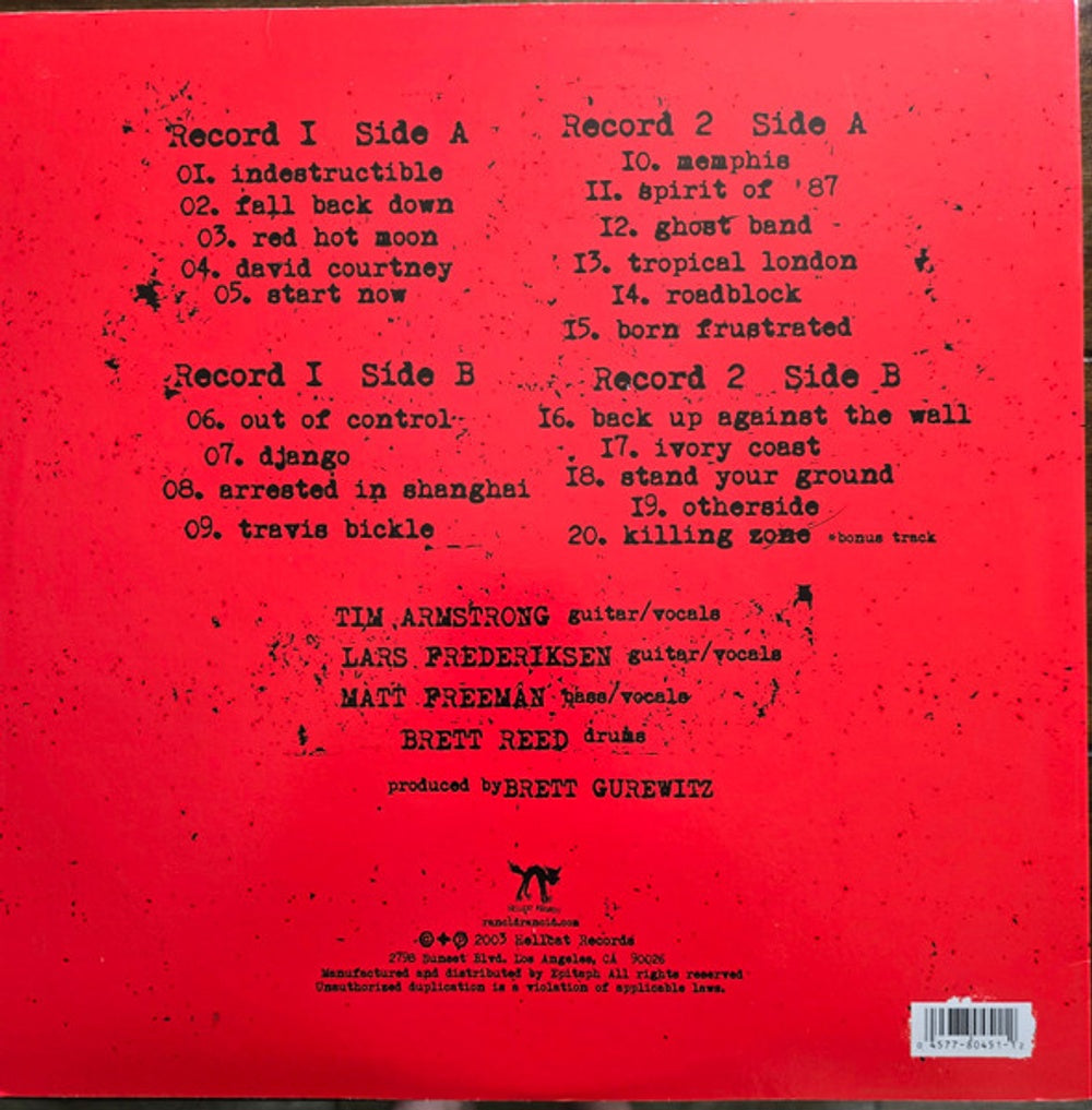 Back Cover: Rancid – Indestructible (LP Vinyl) Vinyl LP | Relix