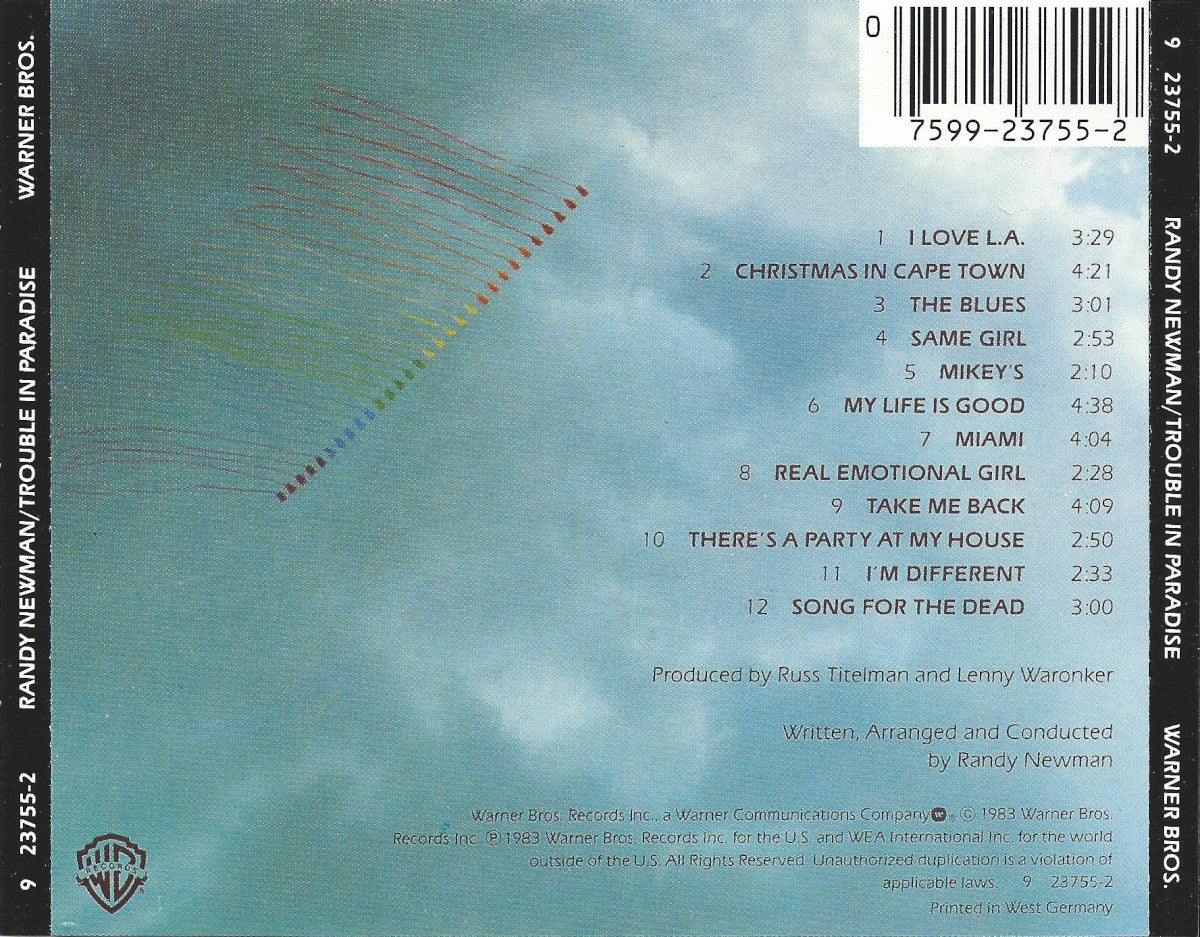 Back Cover: Randy Newman – Trouble In Paradise Vinyl LP | Relix