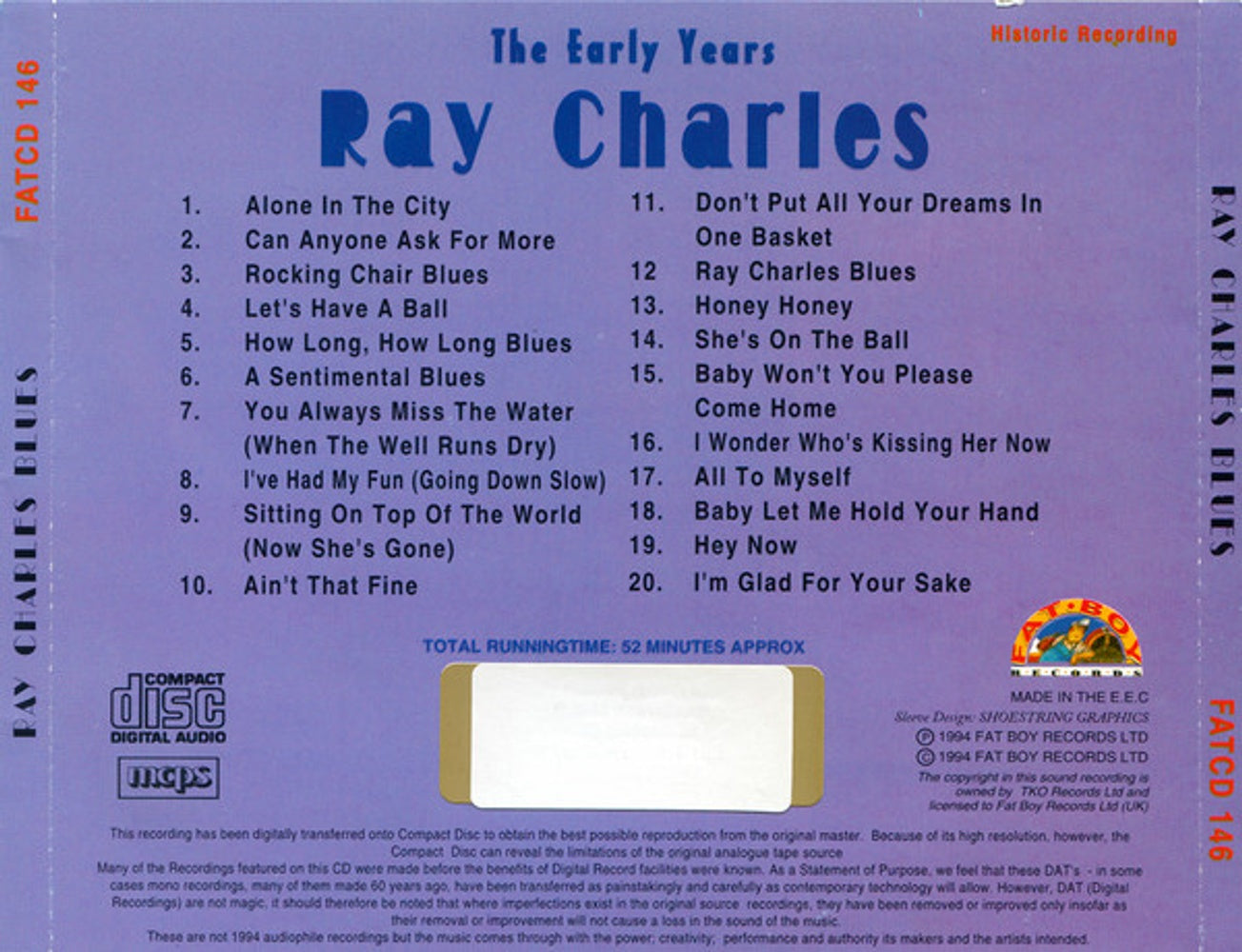 Back Cover: Ray Charles – Early Years CD | Relix