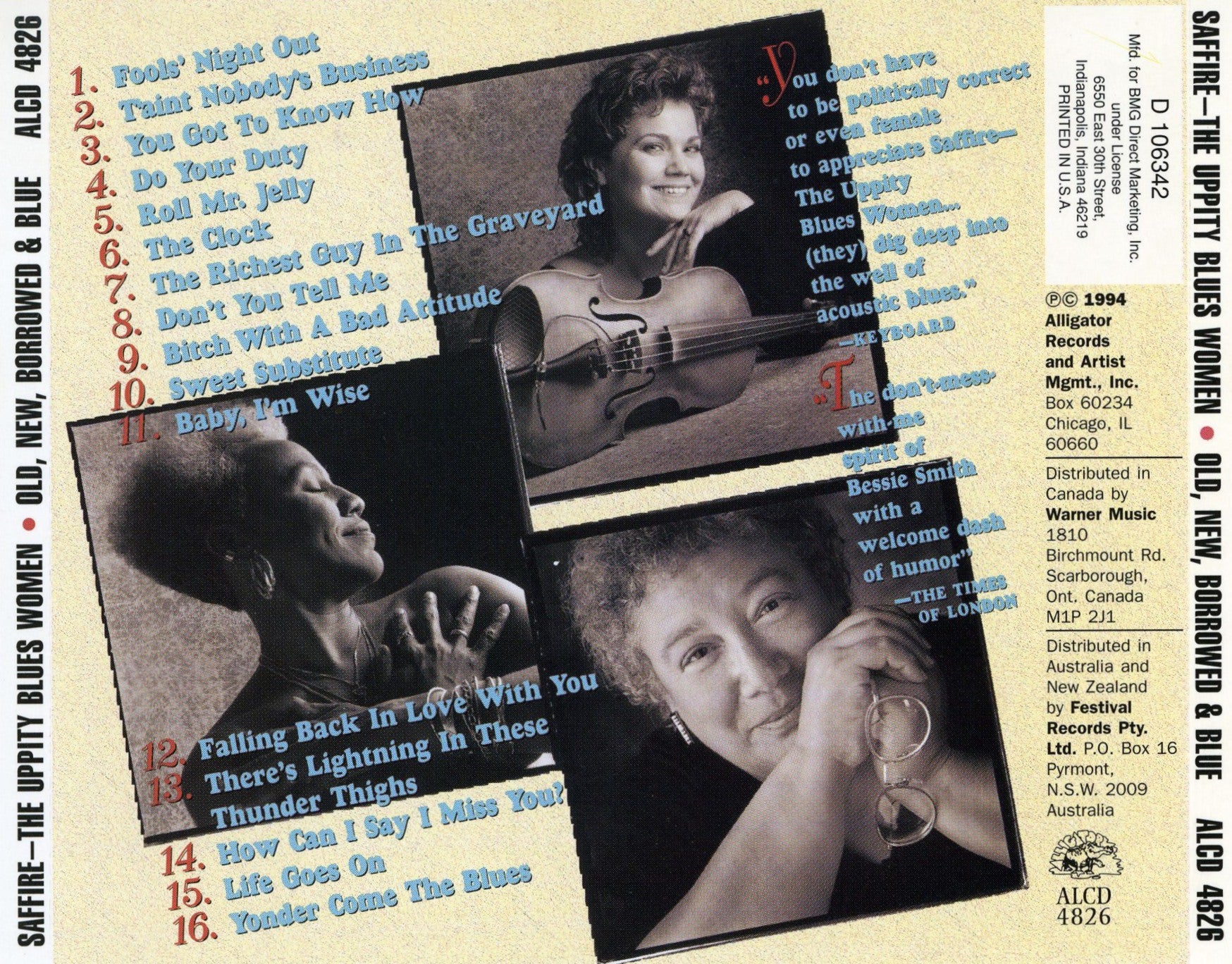 Back Cover: Saffire- The Uppity Blues Women – Old New Borrowed & Blue CD | Relix