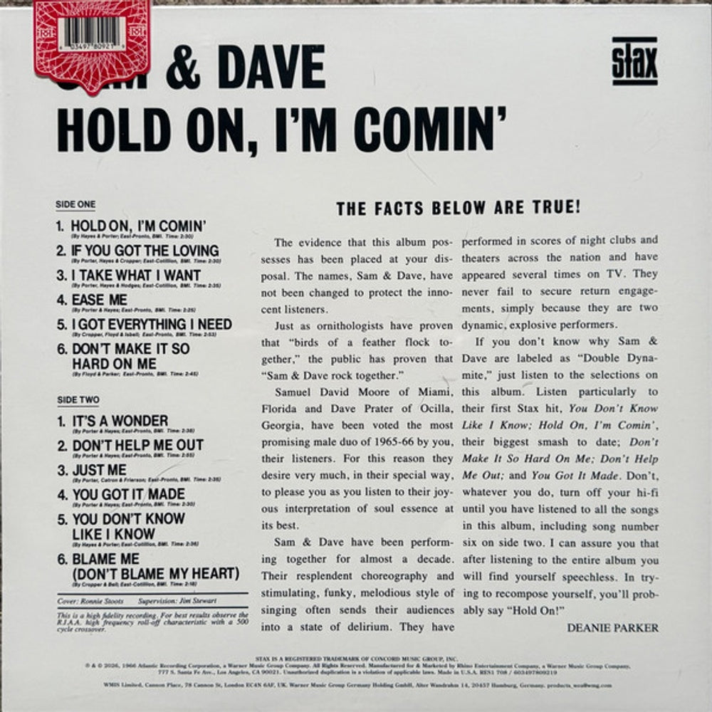 Back Cover: Sam & Dave – Hold On I'm Comin' (Rhino Reserve LP Vinyl) Vinyl LP | Relix