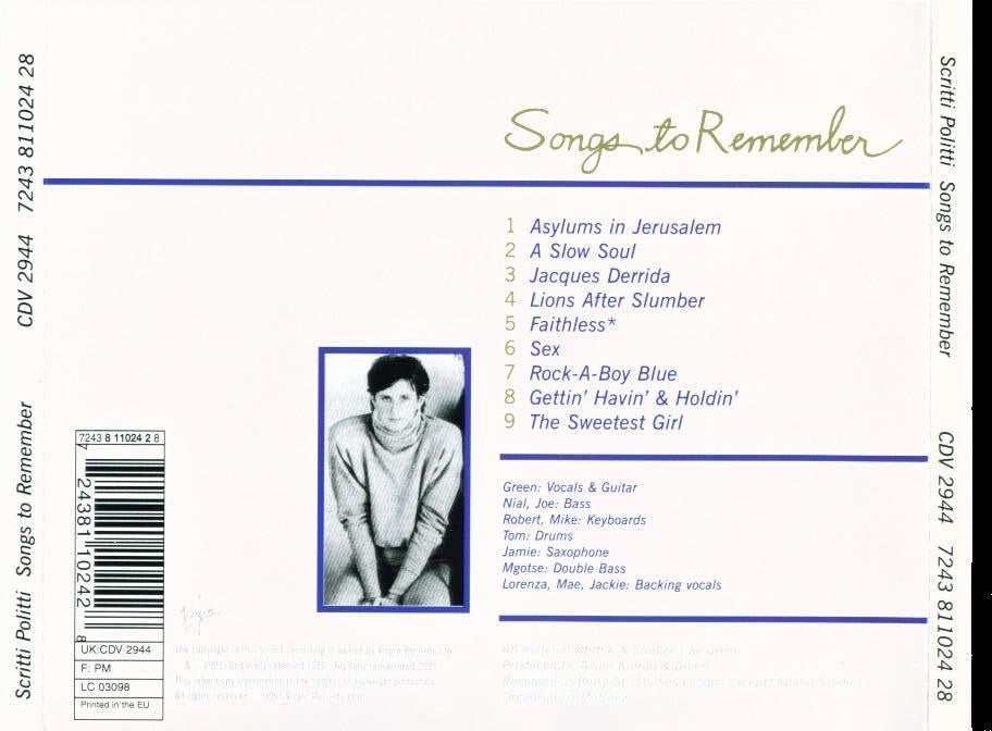 Back Cover: Scritti Politti – Songs To Remember Vinyl LP | Relix